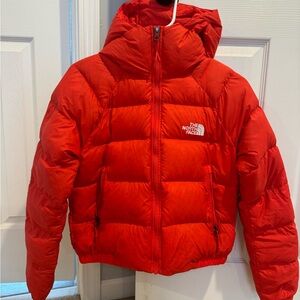 The northface crop down puffer red coat jacket winter fall zip EUC womens xs